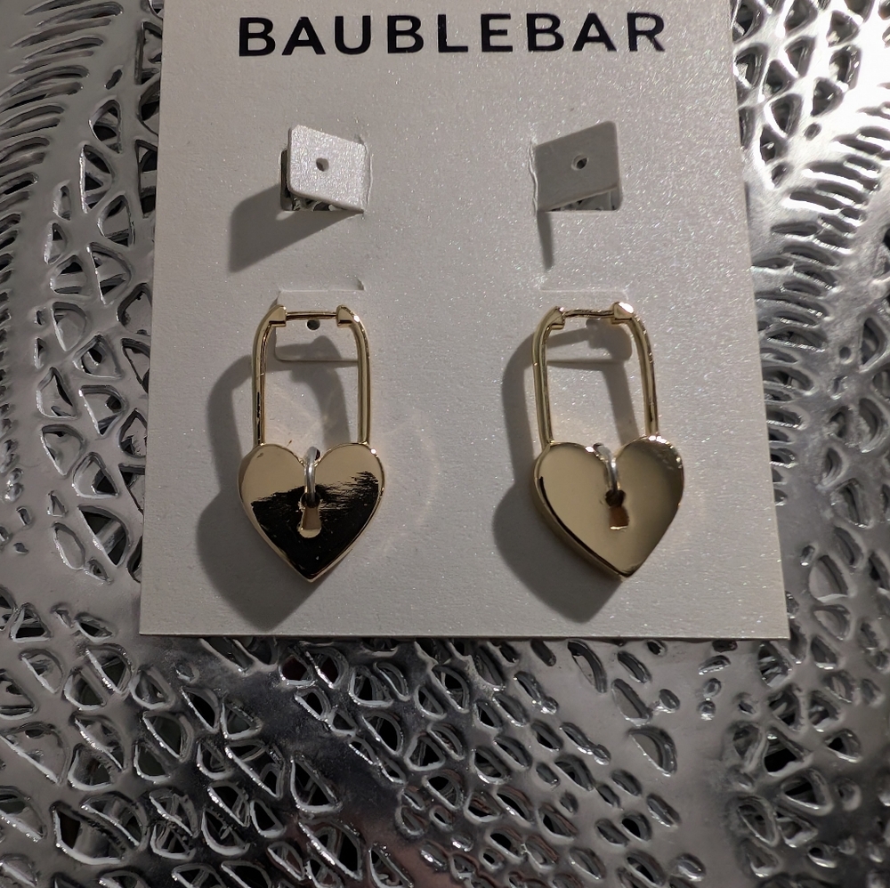 BaubleBar Gold Heart Padlock Earrings
